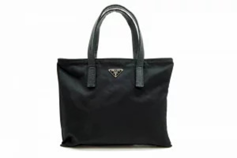 Prada Tote Triangle Plate Gusset Tessuto Black